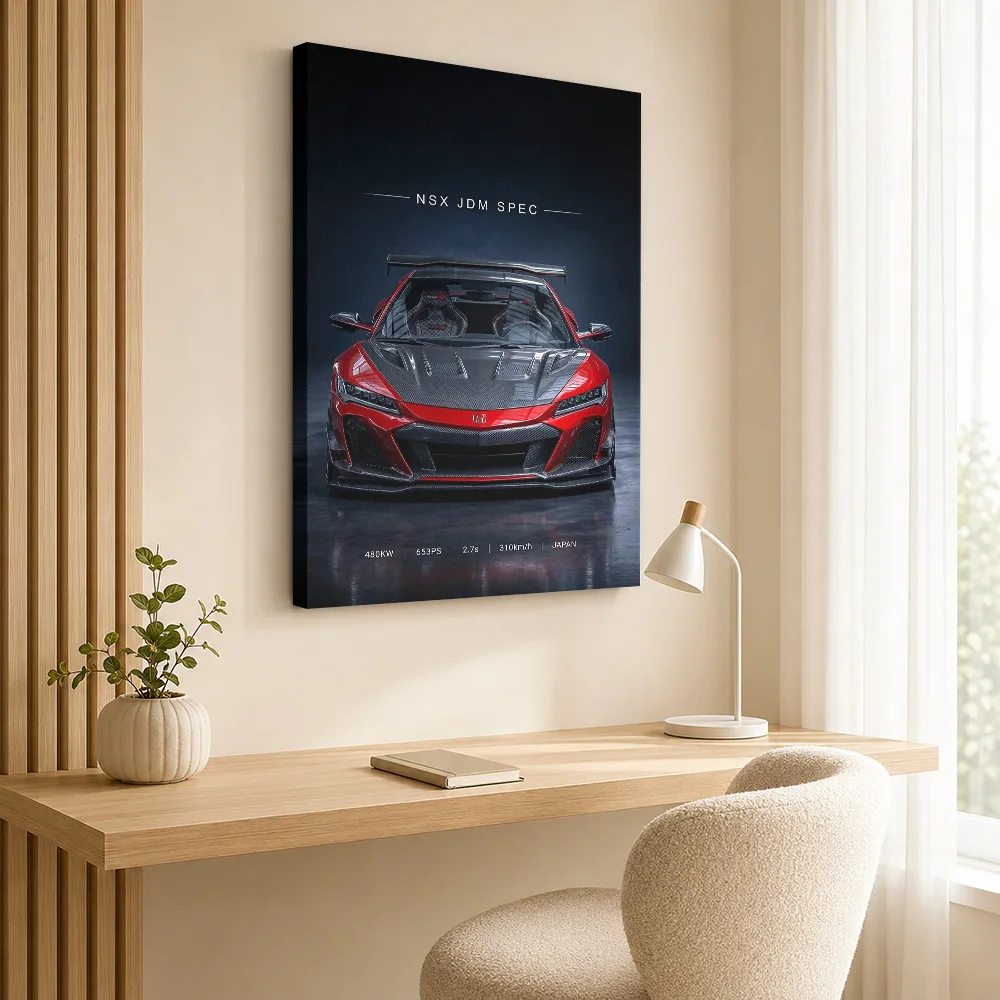 Sleek red Sports NSX Type R  Spec car Canvas Painting Poster Personalized Retro Automotive Canvas Wall Art for Game Room Decor