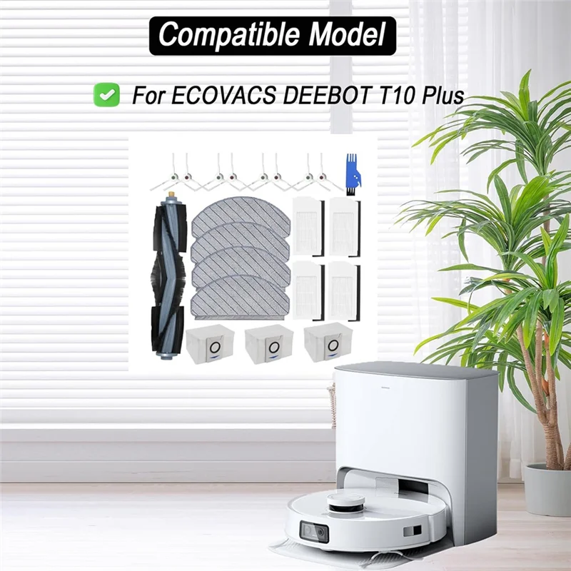 ABEZ For ECOVACS DEEBOT T10 Plus Robot Vacuum Cleaner Main Side Brush HEPA Filters Mop Cloth Dust Bags Replacement Parts