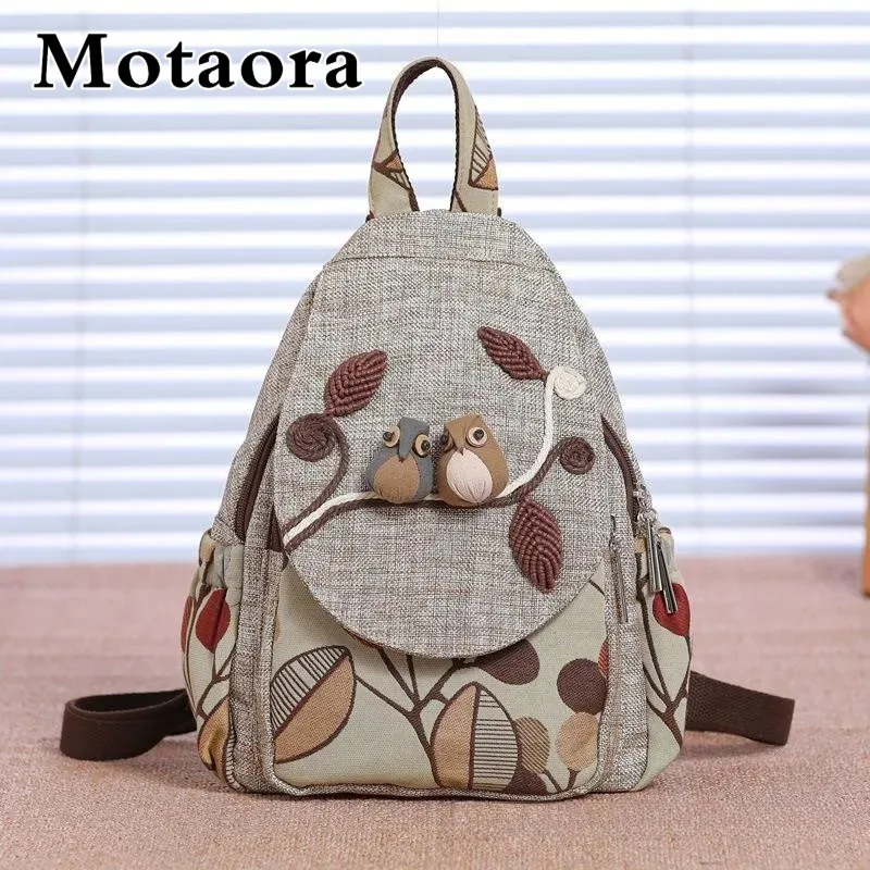 

Women's Hand-Woven Mini Boho Sling Backpack - Lightweight Cotton Canvas Crossbody Purse, Ethnic Style for Travel MOTAORA