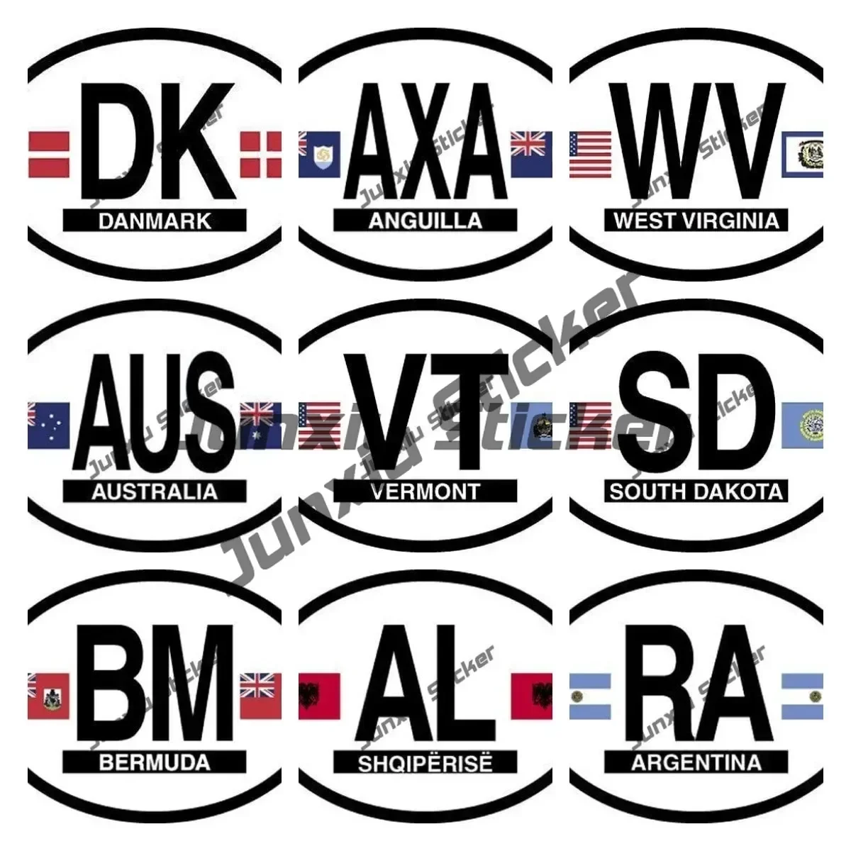 

Denmark DK Belgique B Australia AUS Albania Croatia HR Cuba Tennessee TN Vermont VT America Country Code Sticker PVC Accessories