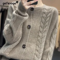 Vintage Sweaters Short Thickened Sweater Casual Solid Loose Fitting Long Sleeved Patchwork Button Knitted Cardigan for Women