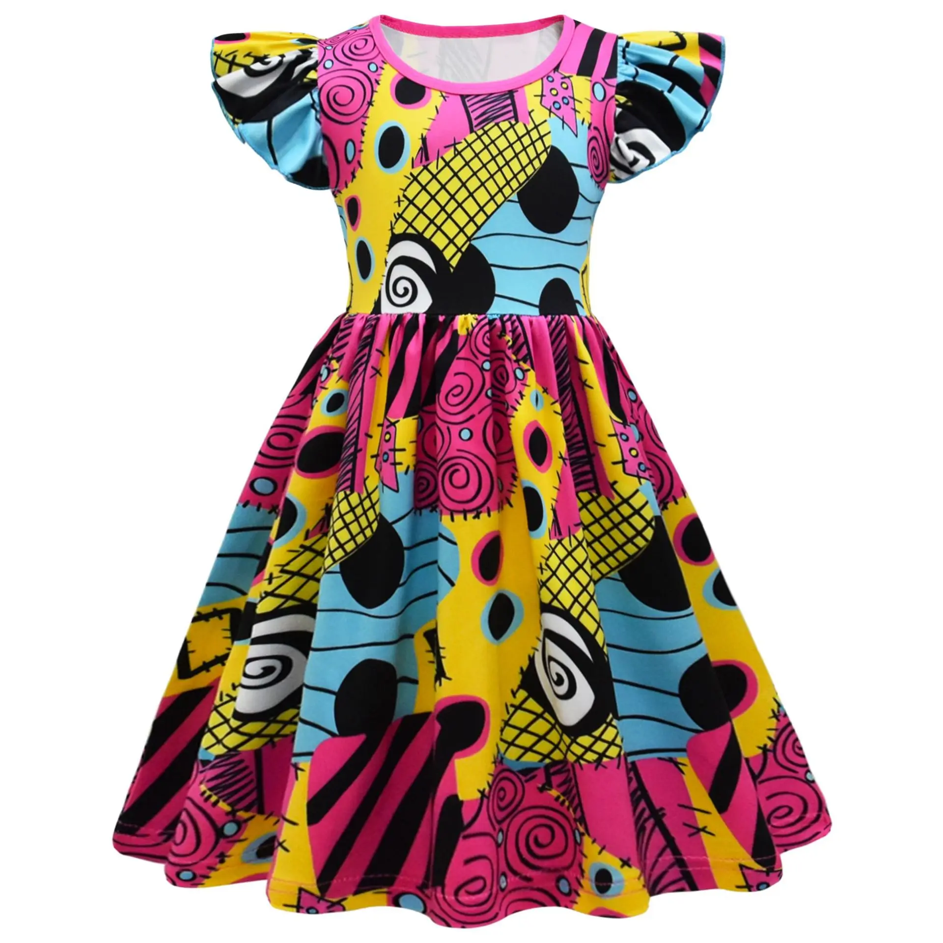 

Christmas Costume Outfit The Nightmare Before Christmas Sally Girls Flutter Sleeve Dress Princess style Role Play