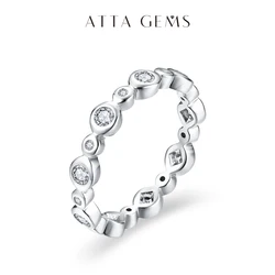 ATTAGEMS Solid S925 Sliver Eternity Moissanite Rings for Women D VVS1 Diamond Wedding Band Stackble Ring Luxury Fine Jewelry