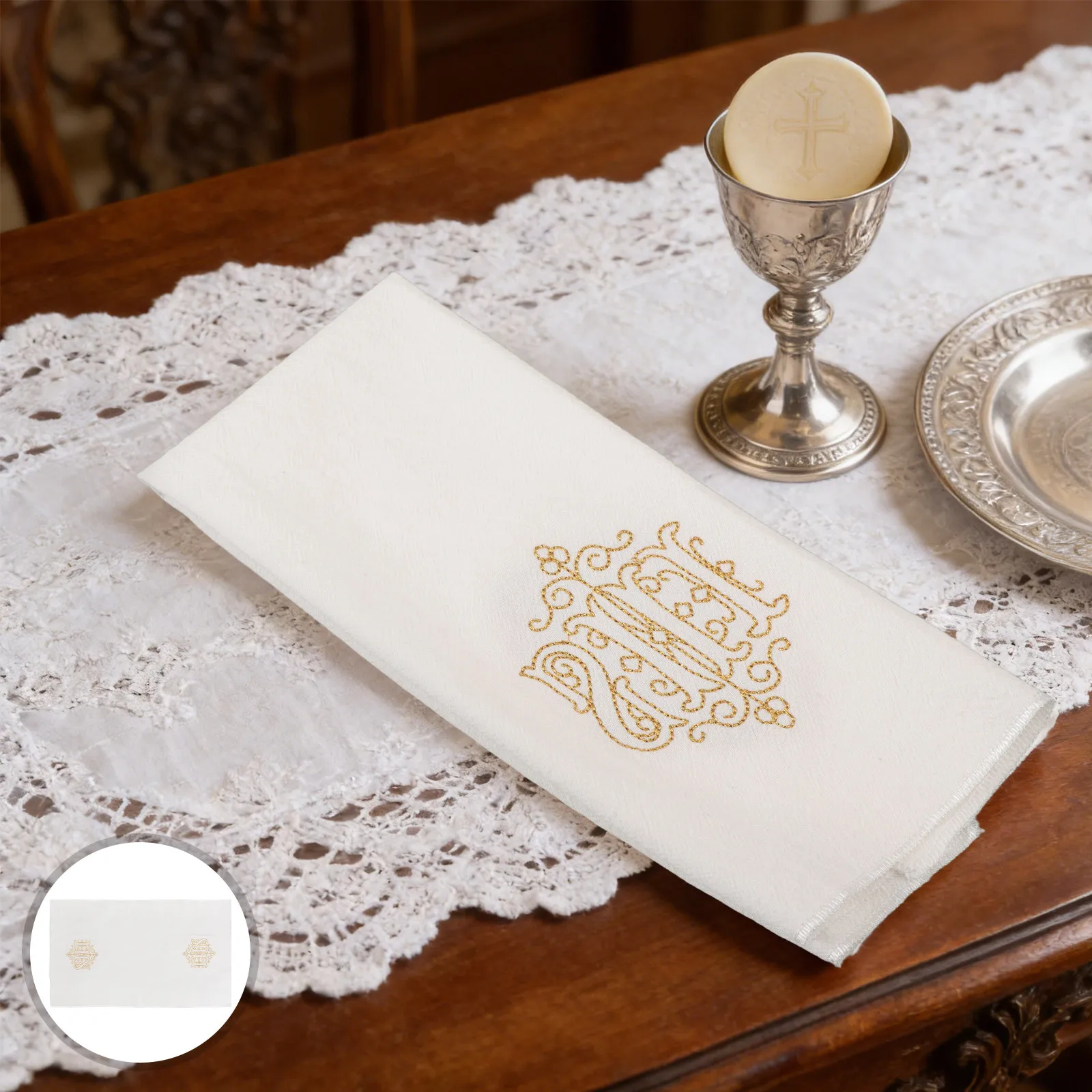 Church Purificator Towel 44x25cm Cotton Linen Embroidered Altar Cloth White Catholic Communion Cloth Holy Sacramental Symbol
