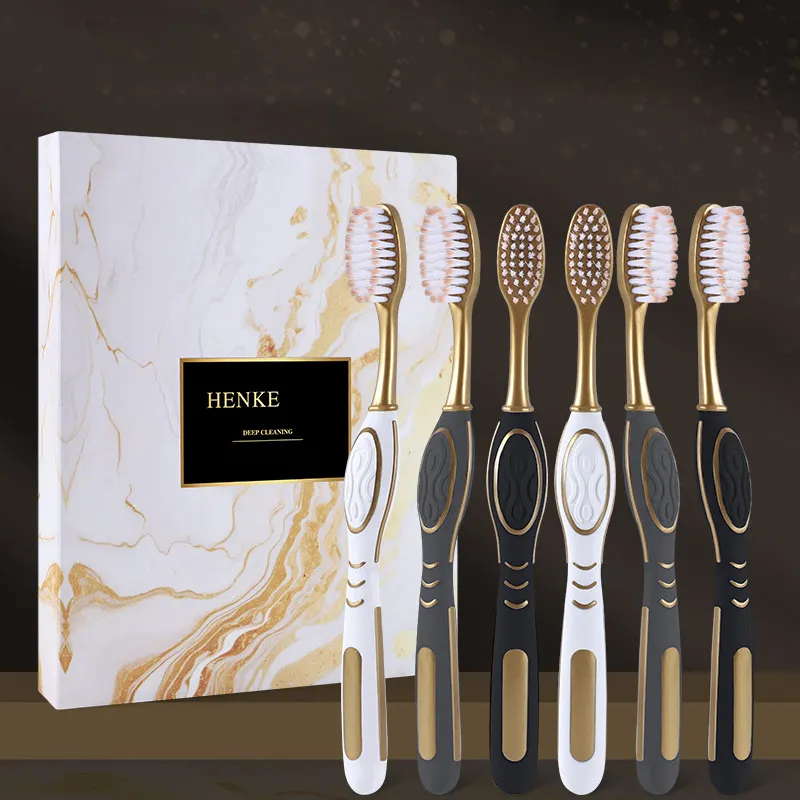 

6 штук в упаковке, черно-белая зубная щетка с ультратонкими мягкими щетинками для эффективной чистки полости рта, подходит для ежедневного использования взрослыми.