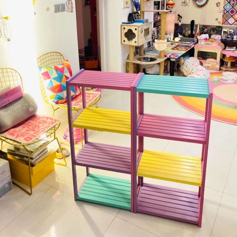Modern Kids Bookshelf Solid Wood Japanese-Inspired Floor Standing Book Organizer Multi-Tier Nursery Shelf for Toys/Books/Decor