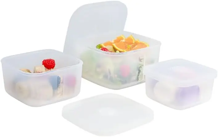 

Set of 3 Reusable Silicone Containers, Clear Nesting Leak-free Food Storage Boxes, BPA Free Airtight Dishwasher and Freezer Safe
