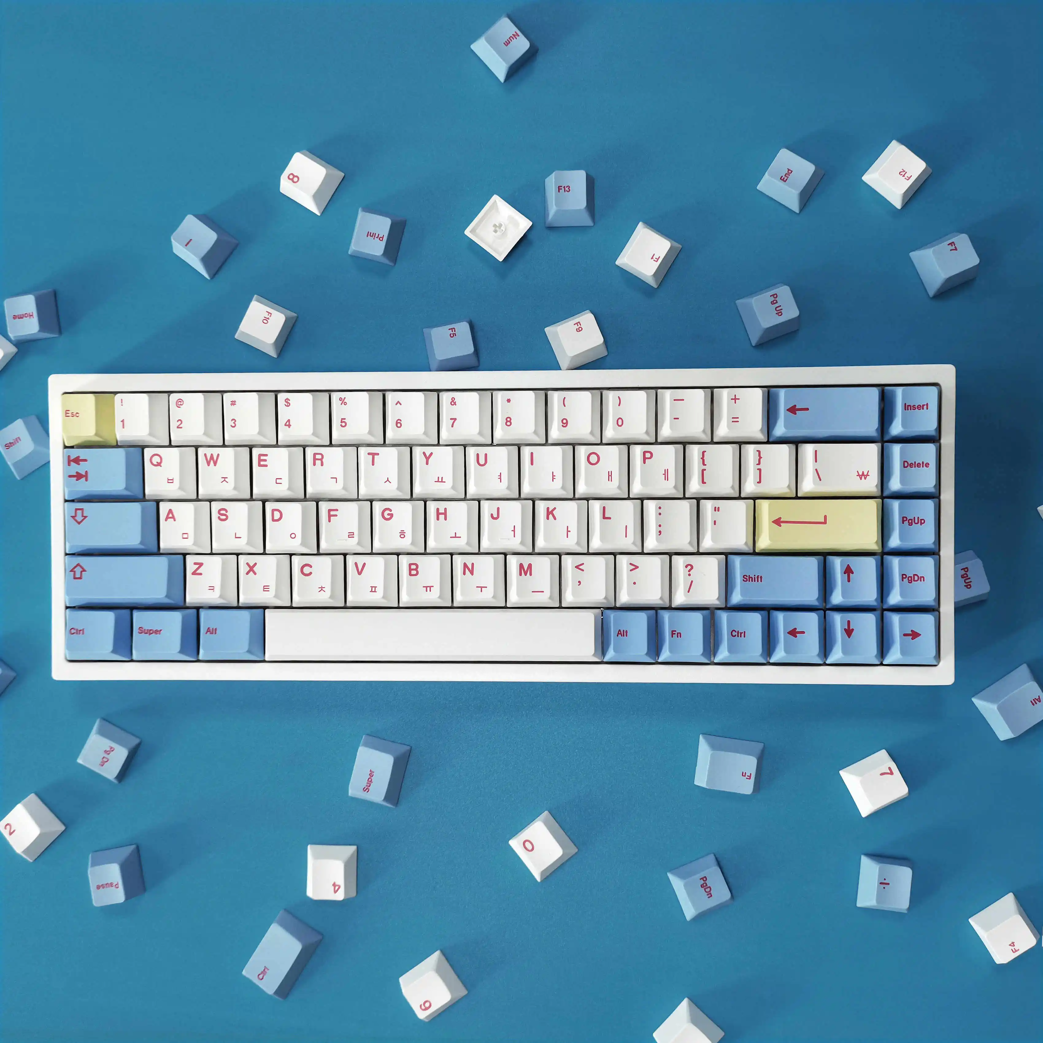 Korean Hangul Keycaps White Blue Cherry Profile PBT Dye-Sub Retro Minimalist Keycap Set for Mechanical Keyboard Cherry MX Switch