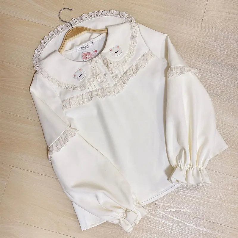 Kawaii Bedtime Story Lolita Long-sleeved Doll Collar Lace Top Cute Baby Bear Spring And Autumn