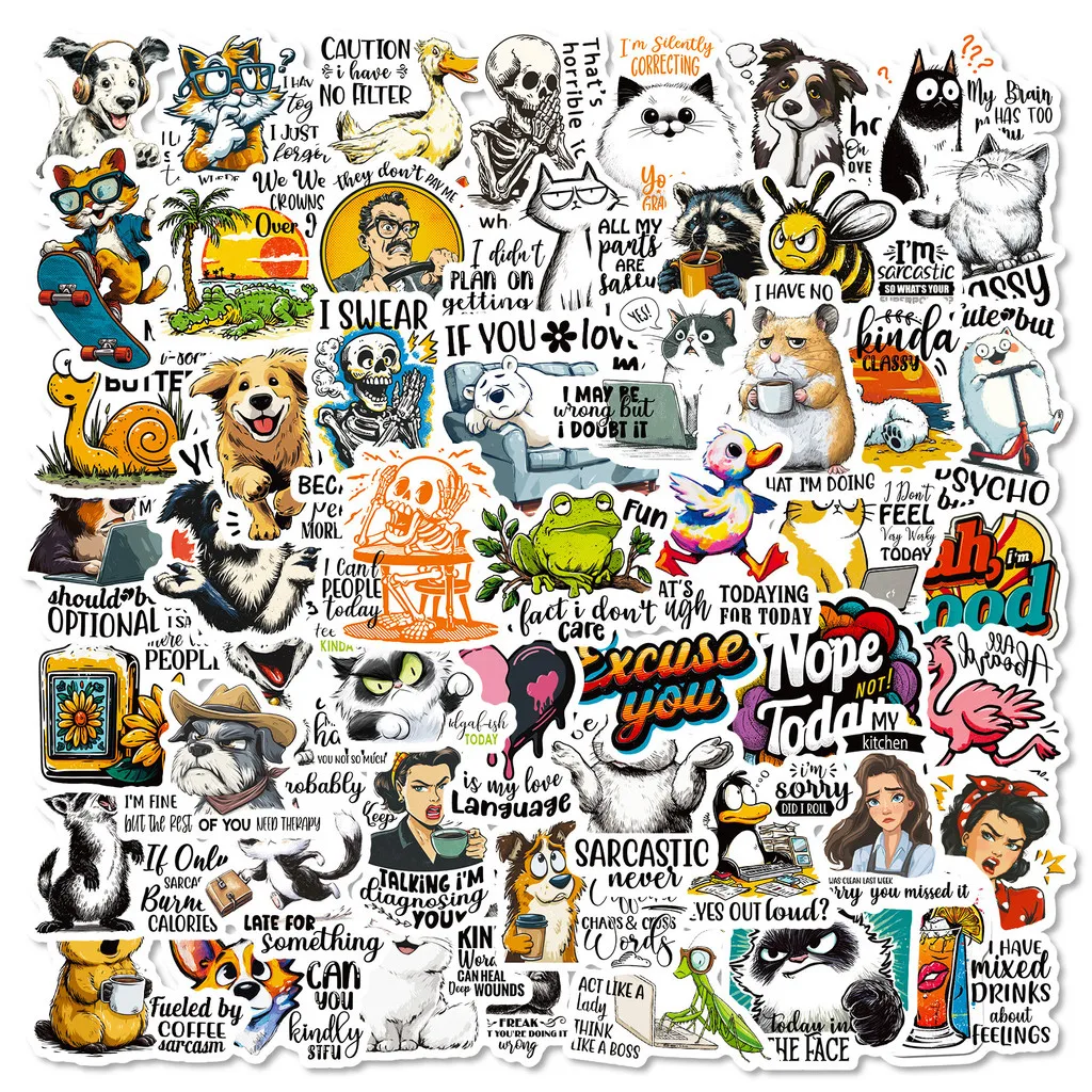 56Pcs Funny Quote Cartoon Stickers, Creative Humorous Decals for Phone & Laptop DIY Decoration RecordingYourLife Store