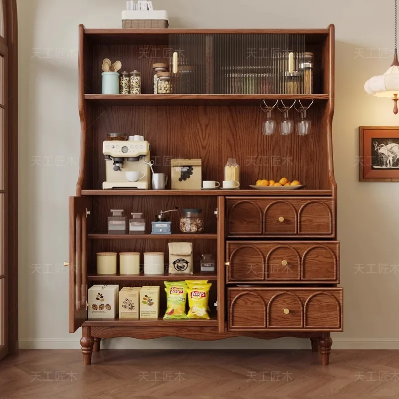 Cherry wood solid wood wine cabinet against the wall combination side cabinet glass living room entrance cabinet partition dinin