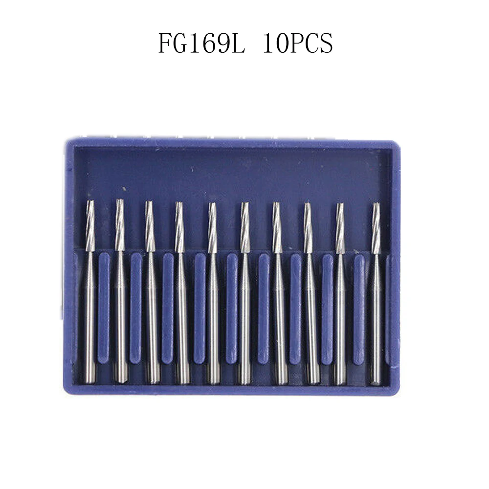 10 Pcs Dental Lab Tungsten Carbide Burs Drills FG169/FG169L  Used With High Speed Handpiece Friction Grip