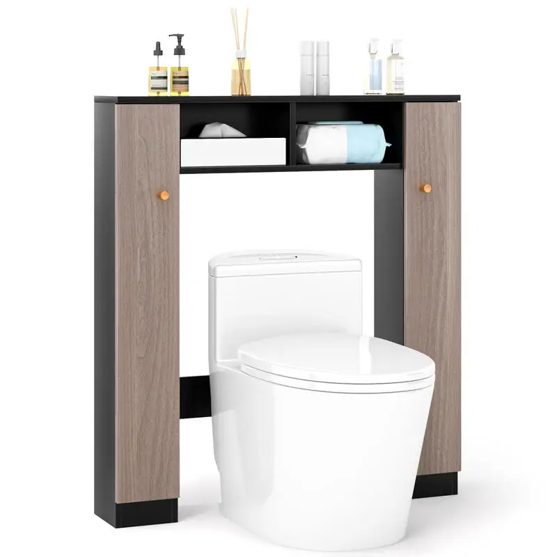 Aufbewahrungsschrank über der Toilette mit 2 offenen Fächern und 4 verstellbaren Regalen – Schwarz