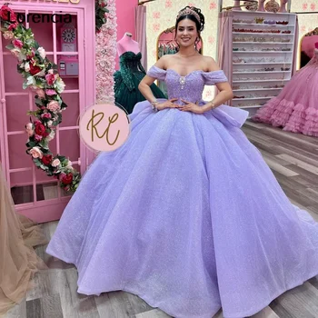 ANGELSBRIDEP 빛나는 라벤더 Quinceanera 드레스 크리스탈 구슬 공주 볼 가운 생일 파티 Vestidos De 15 Años