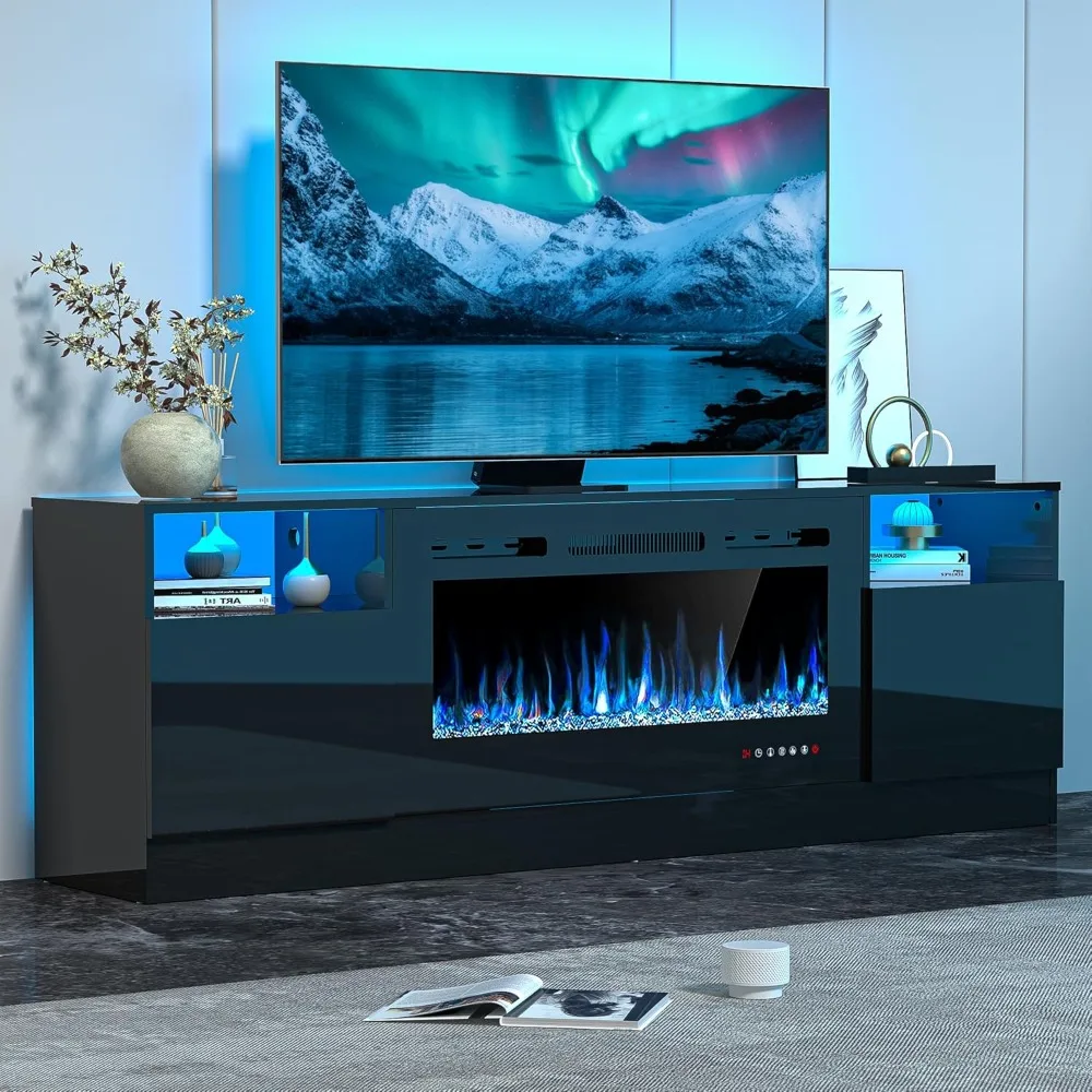 

Fireplace TV Stand for 80 Inch TV, TV Stand with 36" Fireplace, LED Light Entertainment Center with Storage Cabinets,