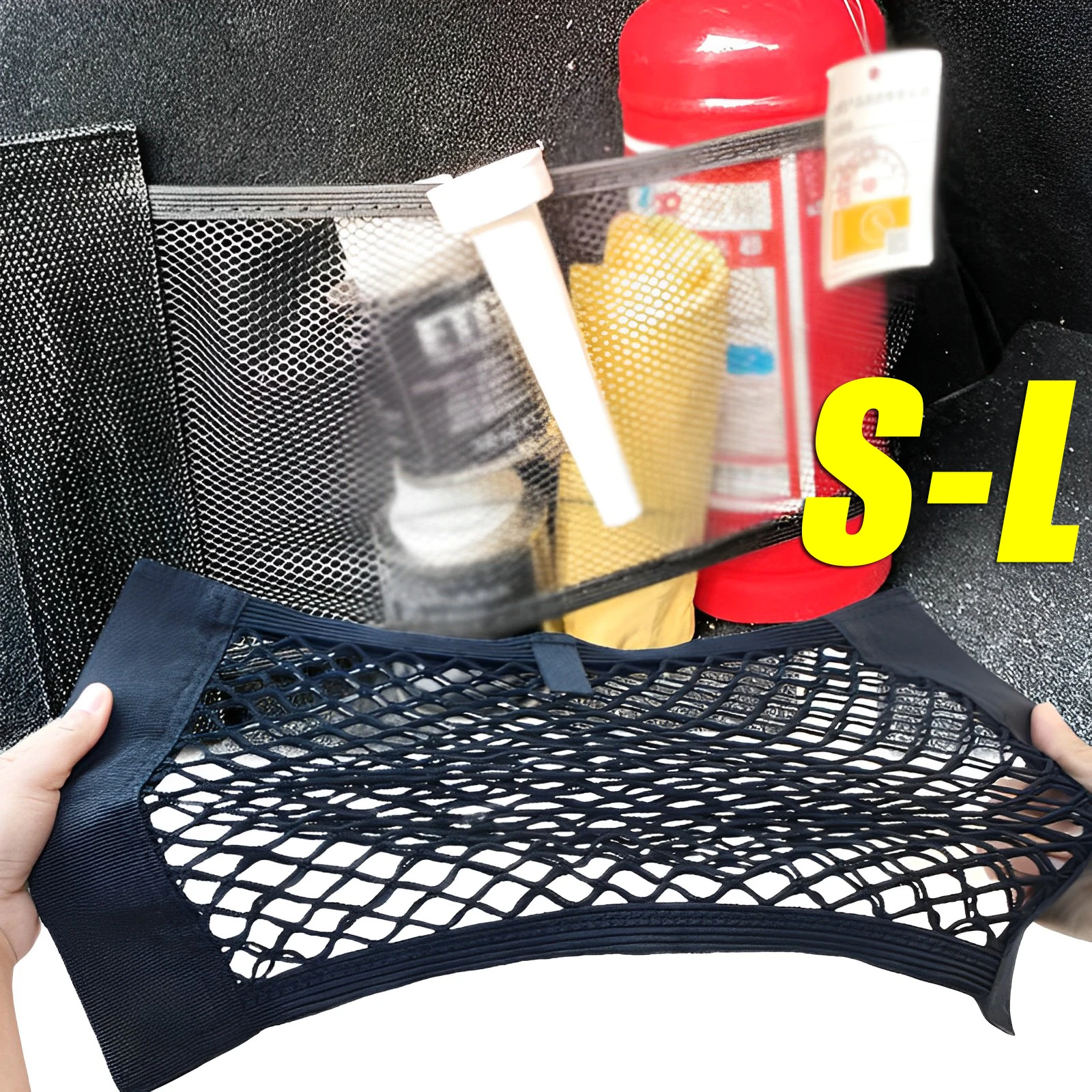 

Car Trunk Elastic Net Mesh Fixed Straps Car Interior Organizer Extinguisher Storage Net Bag Seat Back Fixing Bag Car Accessories