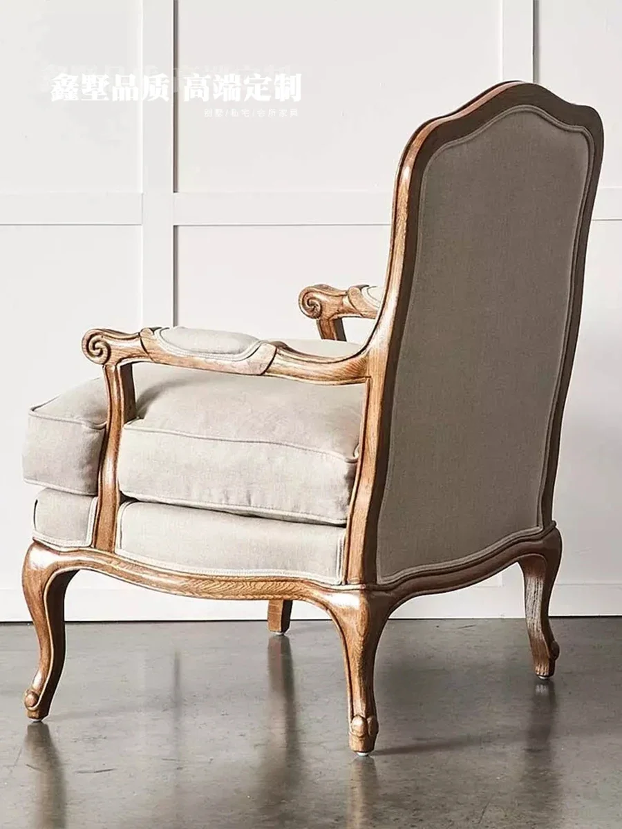 Single leisure chair Balcony Home meeting sofa Ash wood retro negotiation chair Bedroom solid wood lazy chair image 4