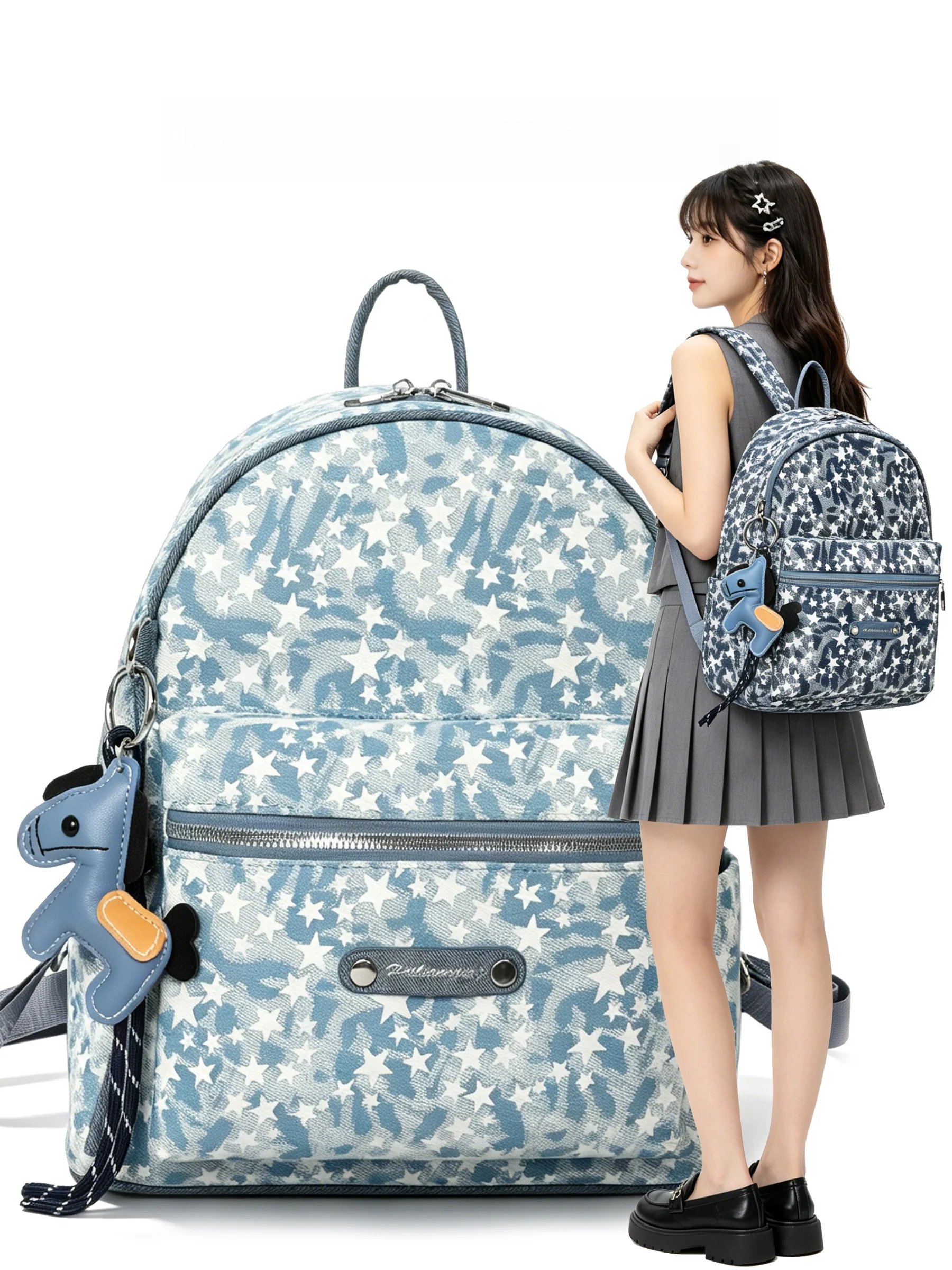 ceionkeust-レディース-スタープリント-バックパック-カジュアル-多用途-旅行-通勤-ブックバッグ-ファッショナブルなダブルストラップ-ショルダーバッグ
