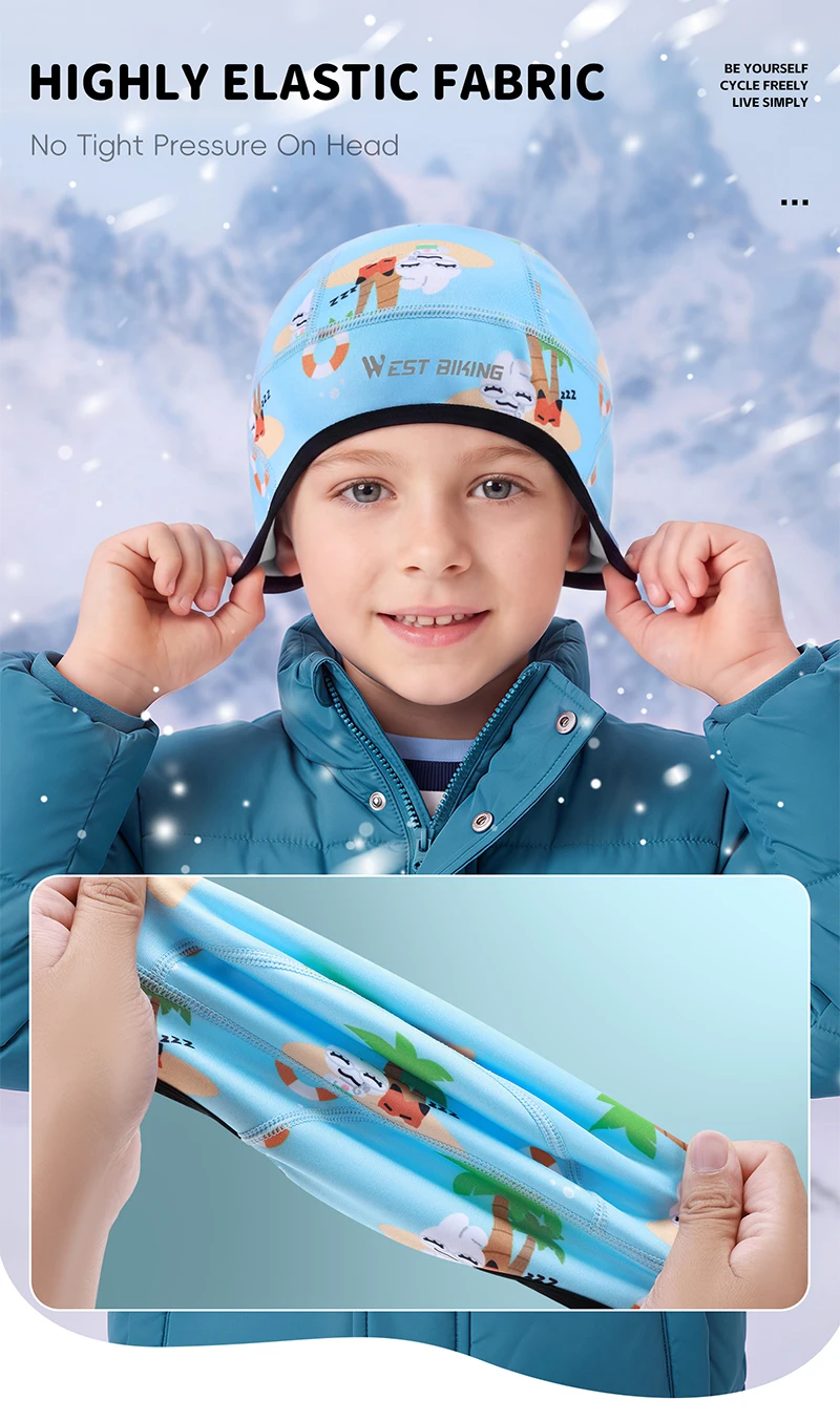 WEST BIKING Fahrradkappe für Jungen und Mädchen, Winter-Thermo-Fleece Fahrrad-Schädelmütze, winddicht, atmungsaktiv, für Outdoor-Sport, Helmfutter-Beanie – Detail 7