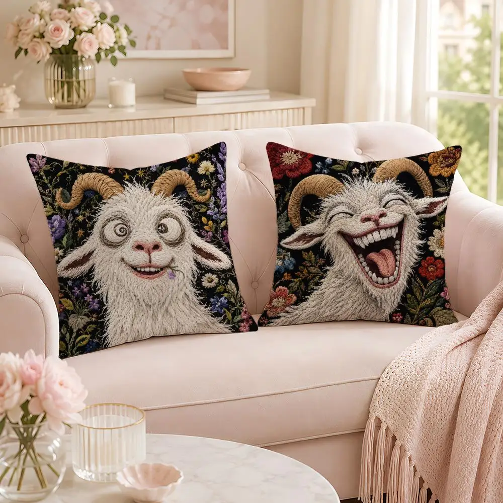 Hallows' Day Funny Screaming Goat Pillow Case Organic Short Plush Cushion Covers For Living Room Sofa Bedroom Decor PillowCover