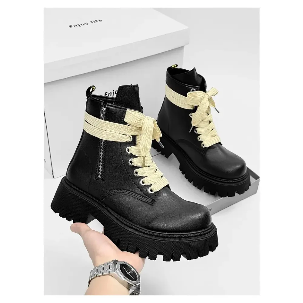 

2025 ботинки челси на молнии в британском стиле, мужские мотоциклетные ботинки, осенне-зимние кожаные зимние ботинки с высоким берцем и толстой подошвой