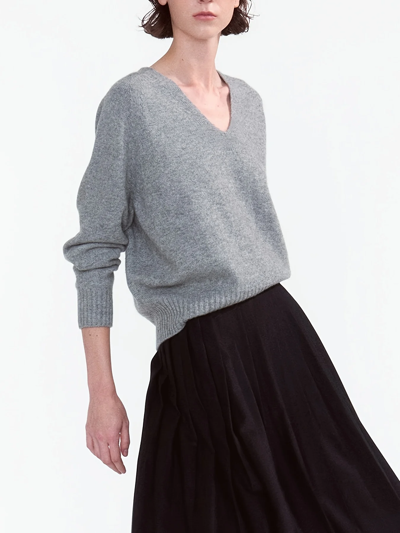 

Plus Size V Neck Sweater Women Drop Shoulder Loose Fit Knitted Pullover Long Sleeve Heather Grey Casual Autumn Winter
