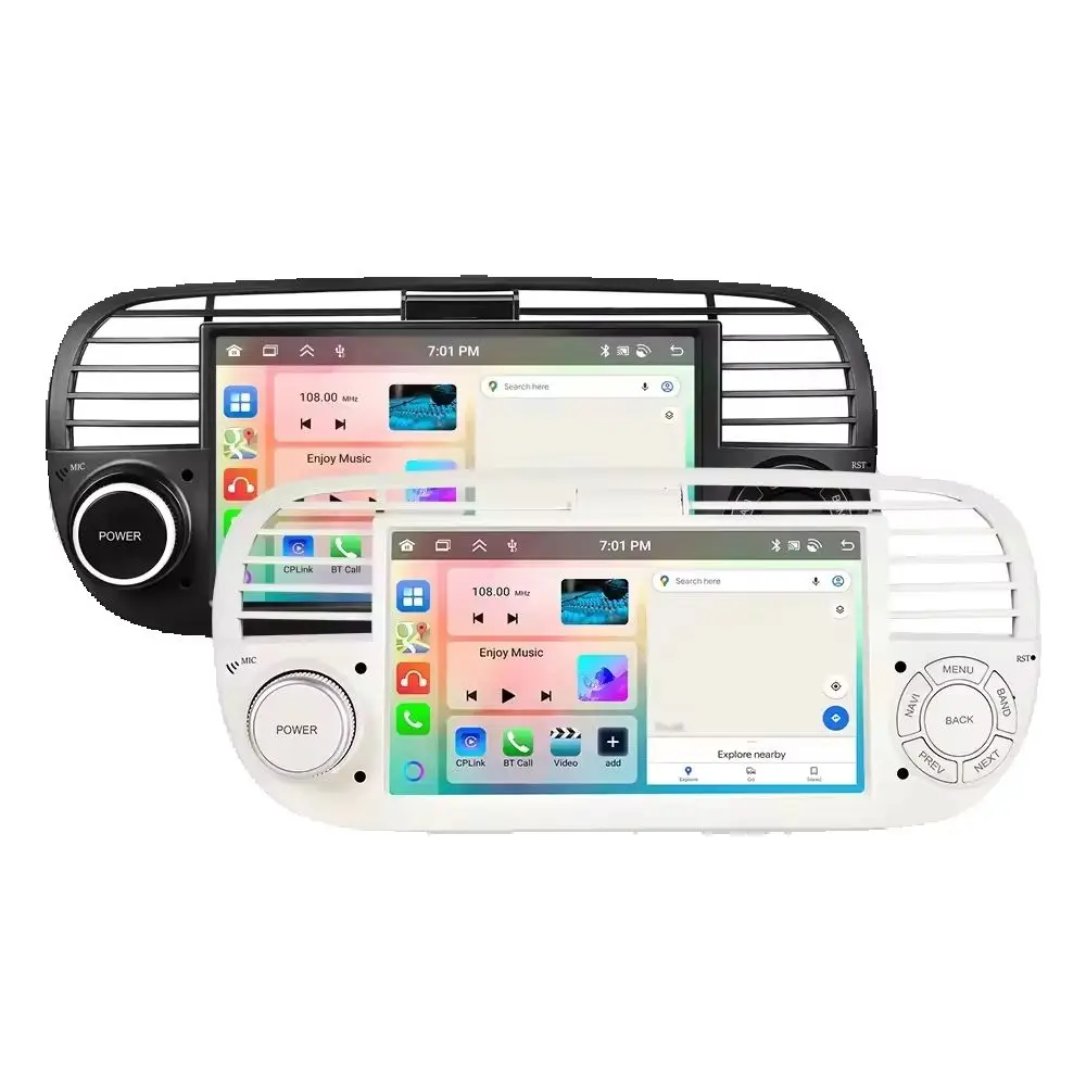 Podofo 7" CarPlay Android Autoradio für Fiat 500 2007-2015, intelligentes 2-DIN-GPS-Stereo-Empfänger-System, FM RDS Autoradio, Armaturenbrett-Haupteinheit, Navigation, Auto-Multimedia-Player
