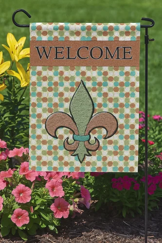 Welcome Garden Flag Emotes Fleur De Lis Banner Double Sided Yard Decor 12
