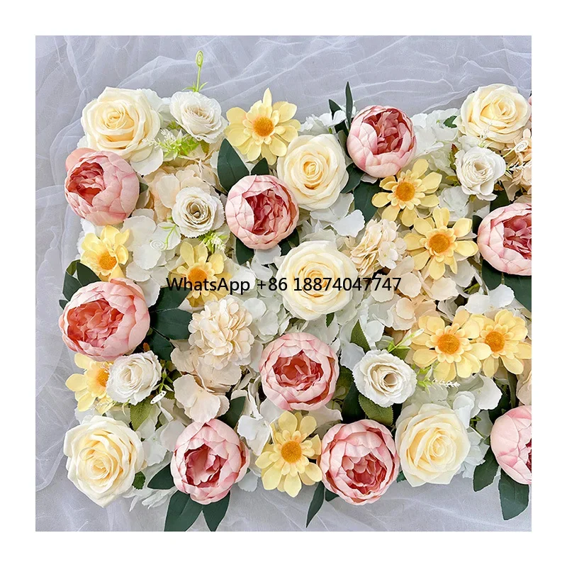 Mur d'hortensia de pivoine artificielle jaune champagne personnalisable, mur de fleurs de fond de grande scène, vente chaude d'usine, 8 pi x 8 pi