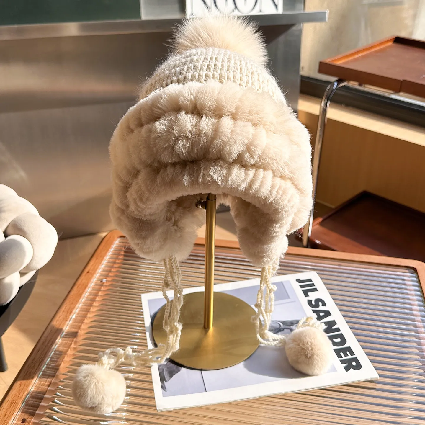 Herbst-Winter Echte Rex-Kaninchenfell-Mütze Dicke Warme Ohrenschutz-Kopfbedeckung Damen Lei Feng Mütze – Detail 5