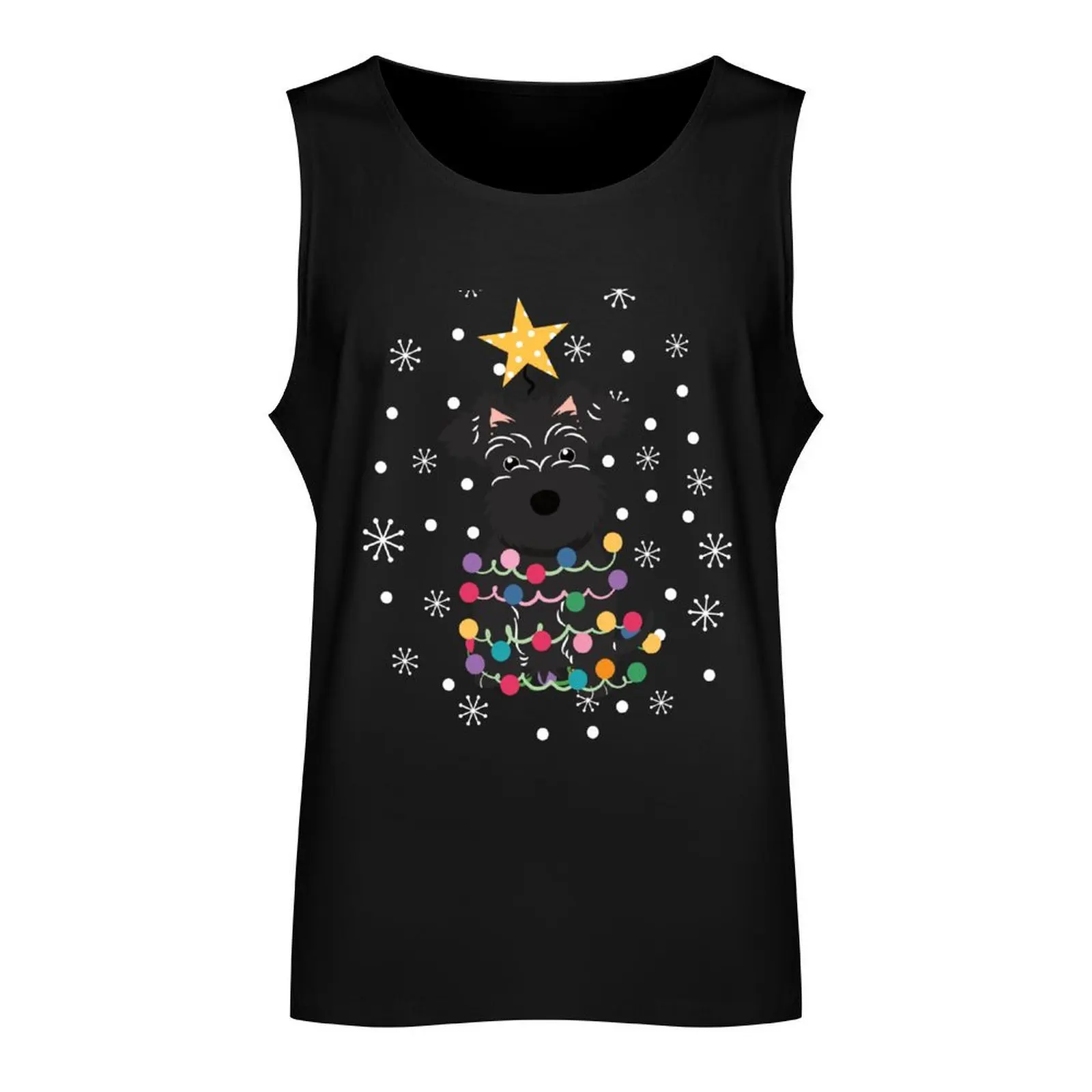 Black Miniature Schnauzer Christmas Tree Tank Top vest for men Men's clothing brands Men's gym t-shirt gym shirt man