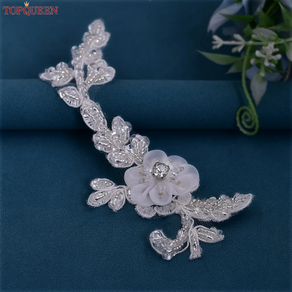 TOPQUEEN Embroidery Patches Floral Applique Wedding Bridal Veil Accessories Collar Flowers Shoes DIY Sewing Supplies SP27