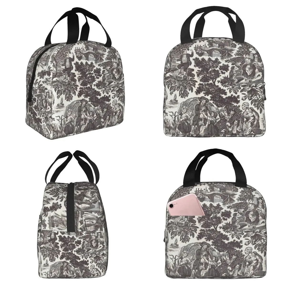 

Toile De Jouy Family History Insulated Lunch Bag for Kids School Cooler Thermal Food Box Tote Portable Lunch Boxes Container