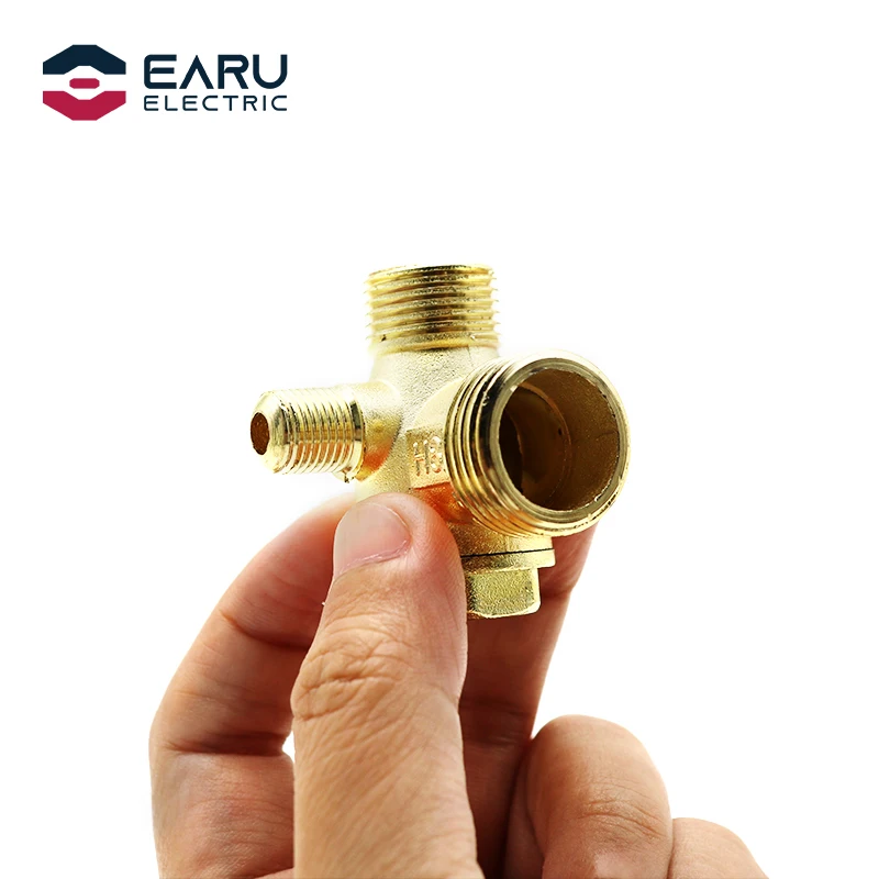 Male Thread 3 Way Metal Air Compressor Check Valve Gold Tone