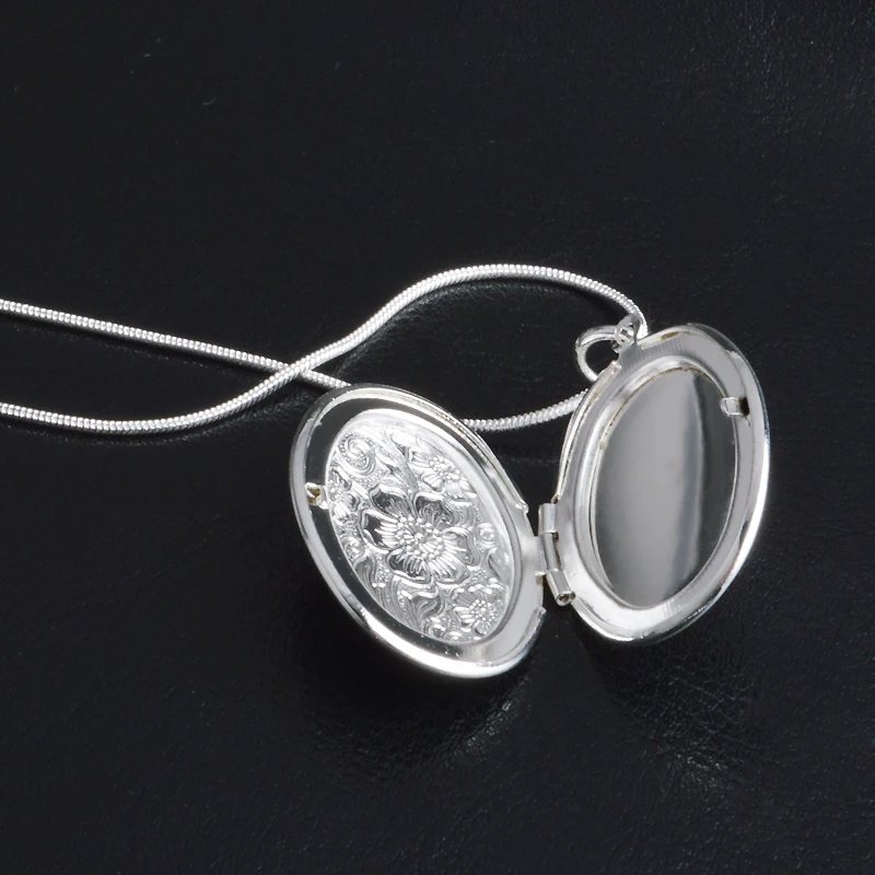 England Retro 925 Sterling Silver Necklace Round Open Locket Pendant Necklaces Photo Women Collar Jewelry