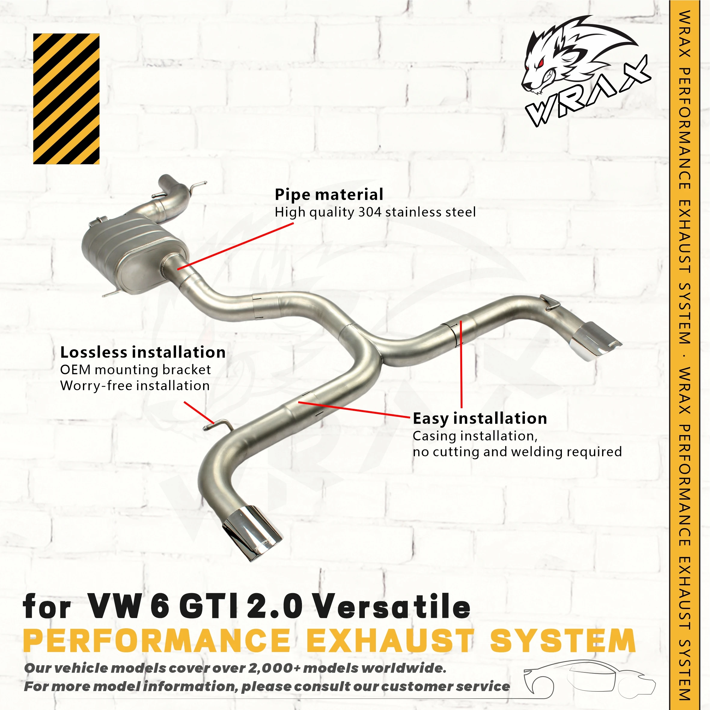 

WRAX Exhaust Stainless Steel Catback for VW 6 GTI 2.0 Versatile with valves DIY modification Easy installation