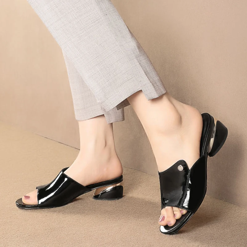 Summer Fashion Slippers For Woman Sexy Blue Pu Soft Leather Female Flipflop Low Heels Slides Shoes For Girls Comfortable Sandals