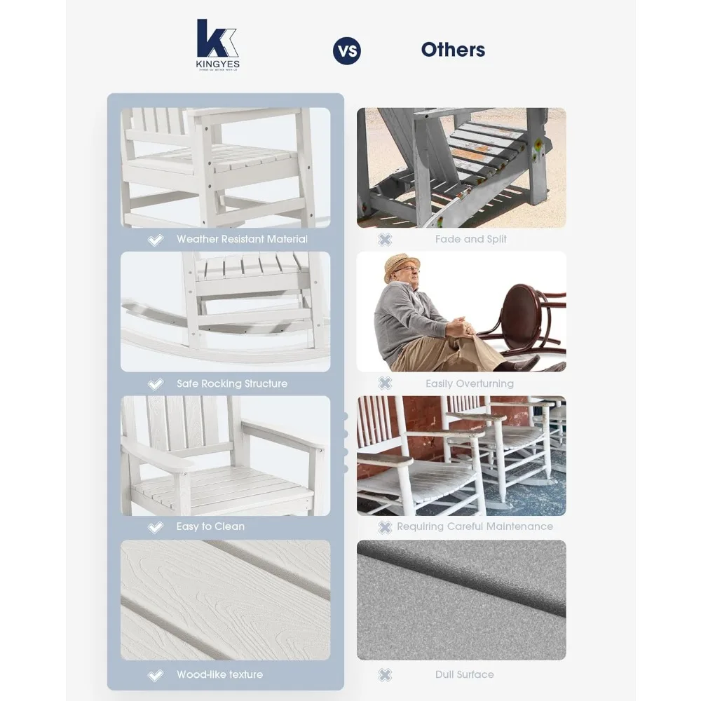 مجموعة كراسي هزازة خارجية عالية الكثافة من البولي إيثيلين مكونة من 4 قطع، كراسي هزازة للفناء بسعة 330 رطل للبالغين، متينة وCom