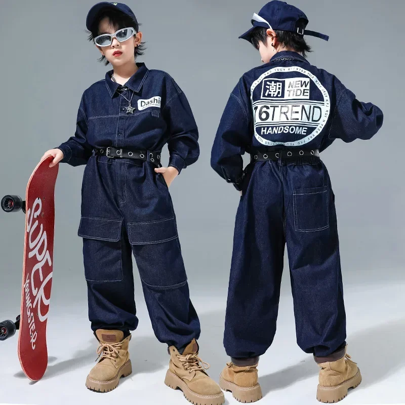 Boys Street Dance Denim Overalls Rompers Teen Kids Hip Hop Bodysuit Girls Cargo Jeans Pants Jumpsuits Child Streetwear Dungarees