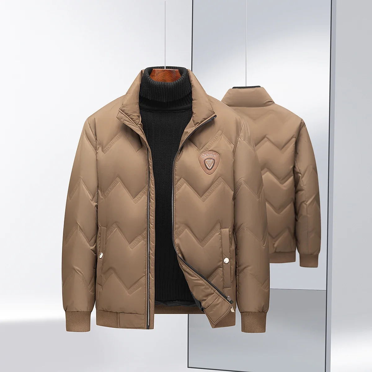 Chaqueta de plumón con cremallera y cuello alto para hombre, abrigo de pato blanco grueso y cálido, novedad de invierno, 2024