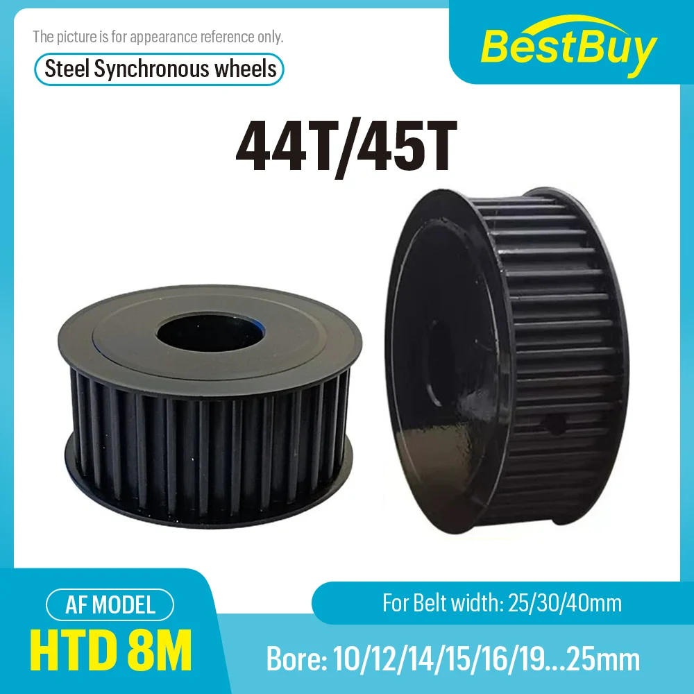 

HTD 8M Timing Pulley 44T 45Teeth AF type 45# Steel HTD 8M Synchronous Wheel Bore 10-25mm for Belt Width of 25/30/40mm