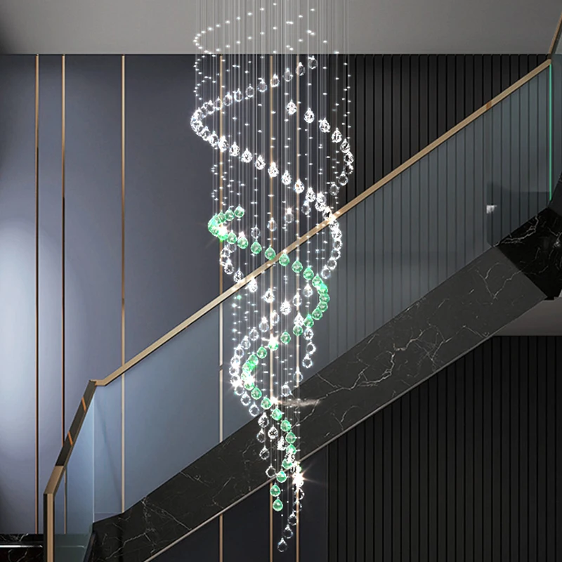 Imagem -03 - Normichy-lâmpada Pingente Cromada Escada Espiral Lustre de Cristal Grande Decorativo Teto Alto Sala de Estar Moderno Luxo Novo Design