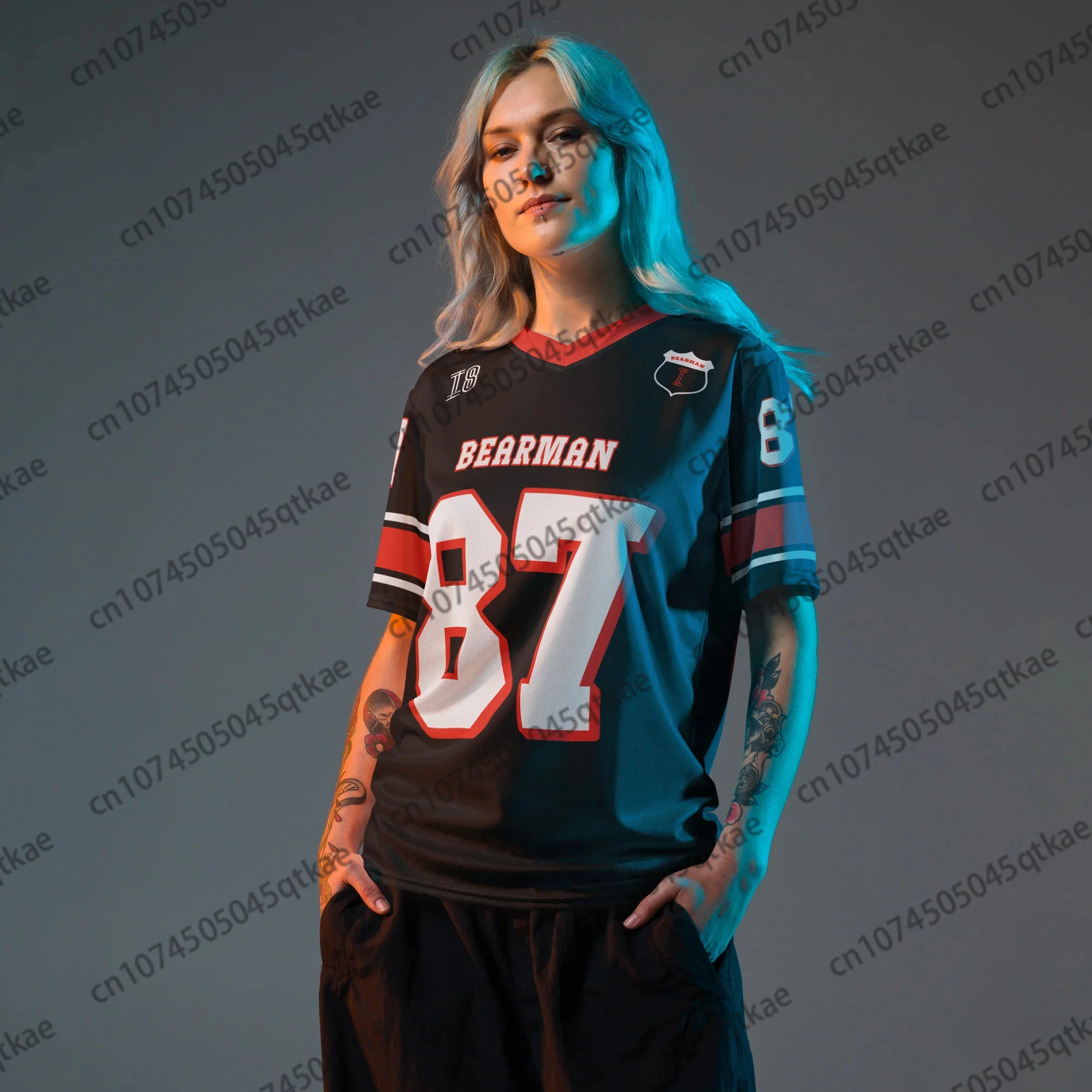 Camiseta de fútbol con cuello en V de moda Oliver Bearman's Haas F1 Racing No. 87 Camiseta deportiva unisex de manga corta con jersey de secado rápido