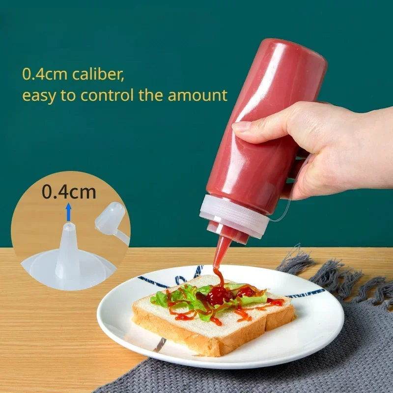 240/360/450/500/680ml Squeeze Condiment Bottles with On Cap Lids Ketchup Mustard Sauces Olive Oil Bottles Kitchen Accessories