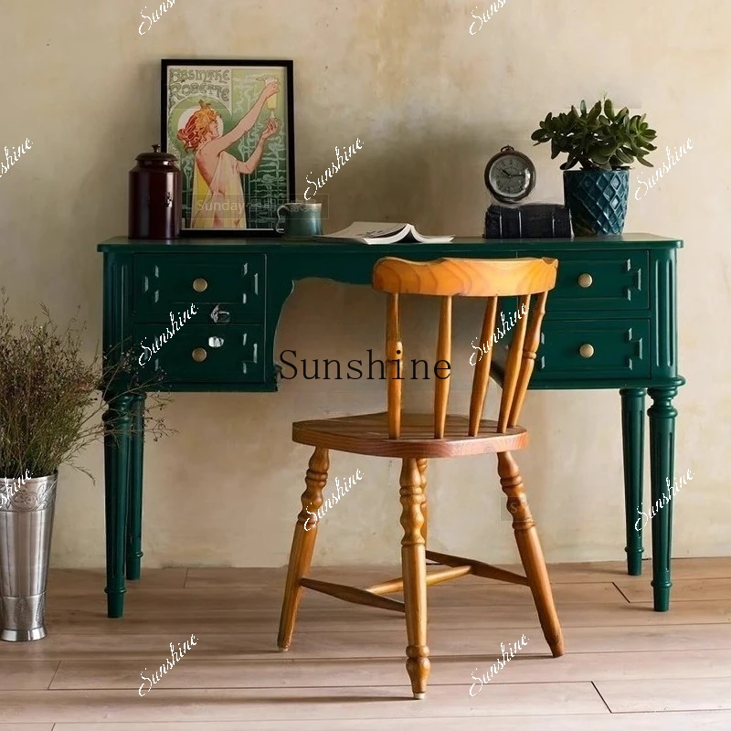 

Vintage carved solid wood French neoclassical makeup simple black desk/Sunday furniture