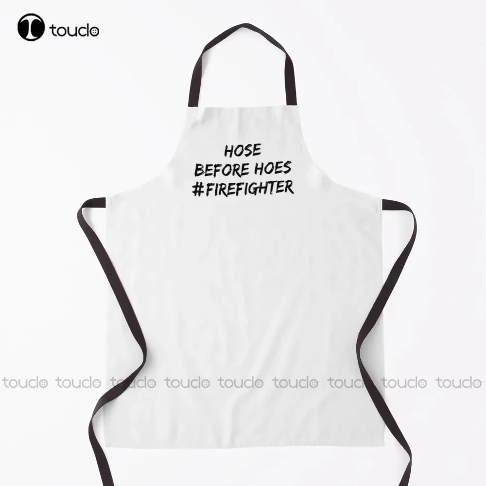 Hose Before Hoes Firefighter Humor Apron Black Apron For Women Men Unisex Adult Garden Kitchen Household Cleaning Apron