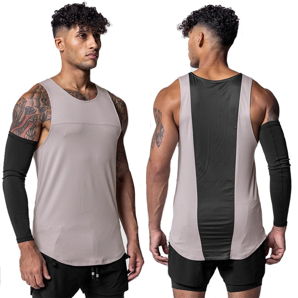 Mens Workout Sleeveless Vests Summer Breathable Quick-drying Male Tight Gym Bodybuilding Fitness Tank Tops Mesh Splice Design