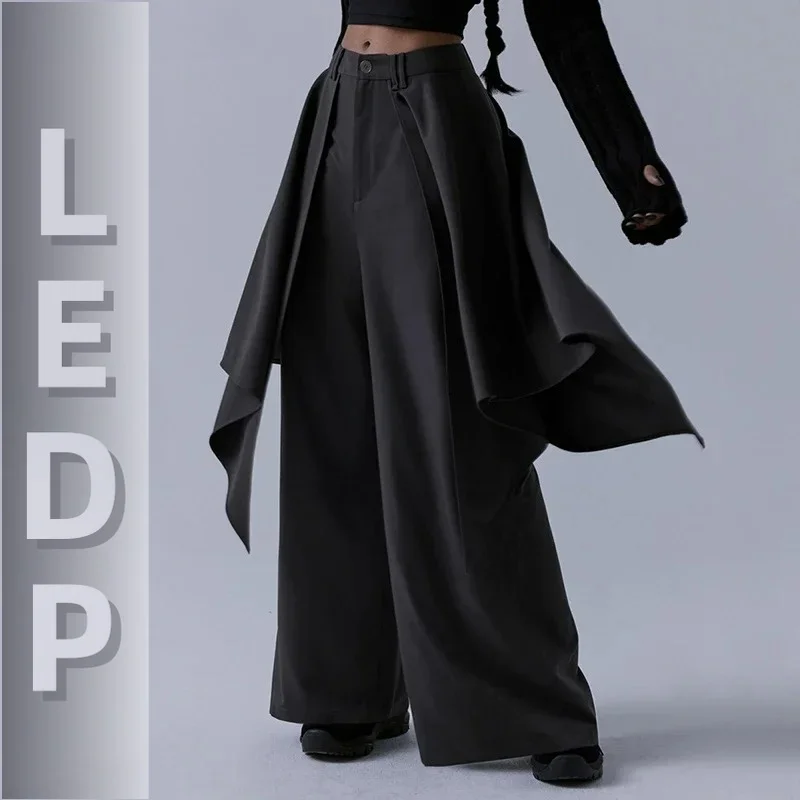 IMU REDDACHiC Dressy Wrap Pants for Women Acubi Fashion Black Skirt Layered Wide Leg Trousers Tall Girl Grunge Alternative Cloth