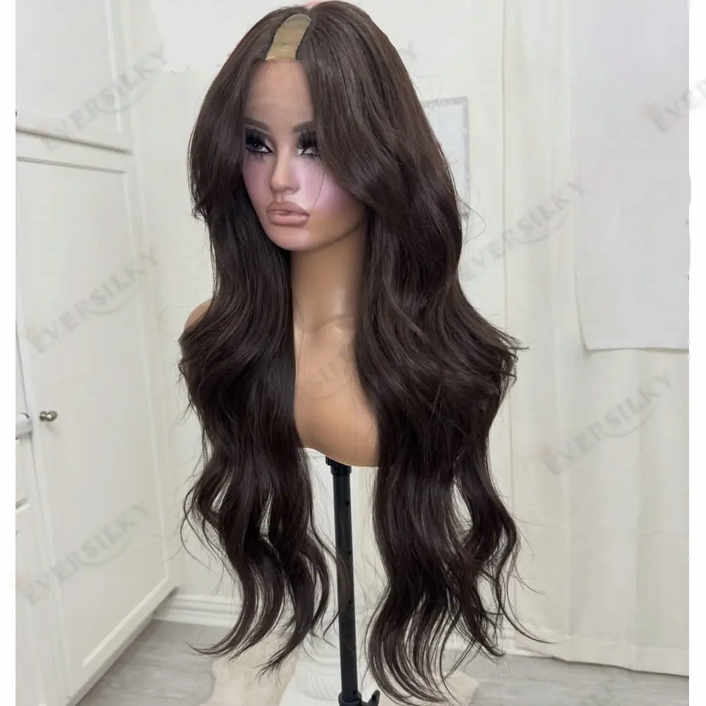 

30inches Loose Wavy 1# Dark Brown 4# Human Hair 1x4 Opening U Part Wigs for Black Women Glueless Adjustable Full Machine Made
