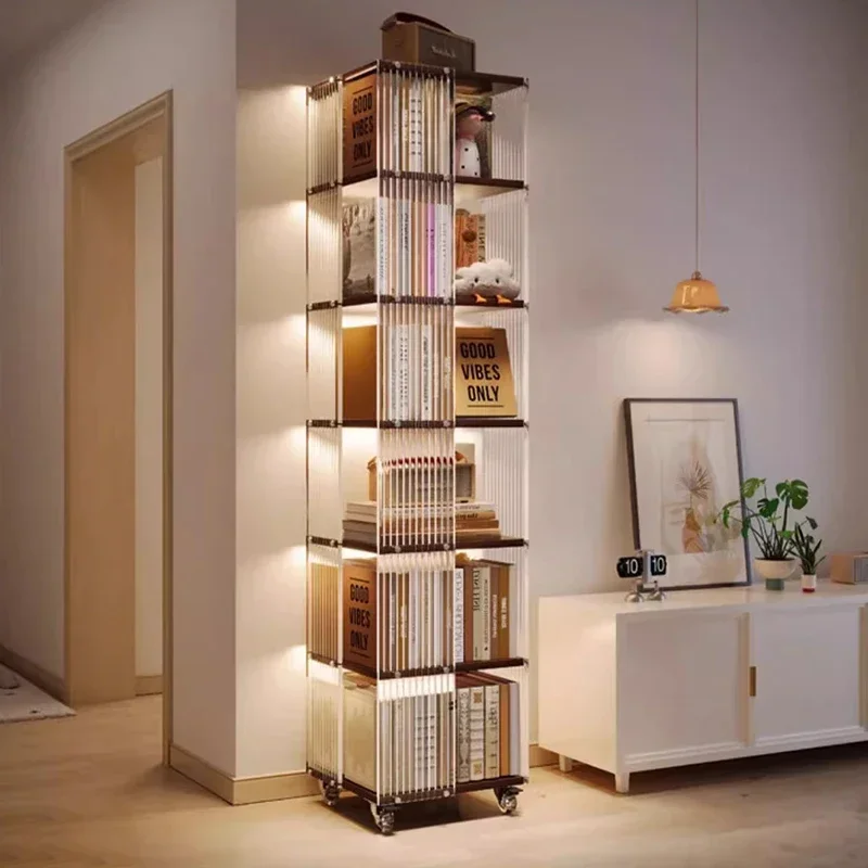 Living Room Haller Rotating Bookshelf Bedroom Acrylic Corner Make Up 5 Level Bookshelf Small Space Invisible Estante Furniture